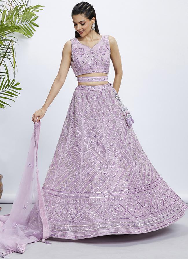 Net Lavender Wedding Wear Sequinned Lehenga Choli